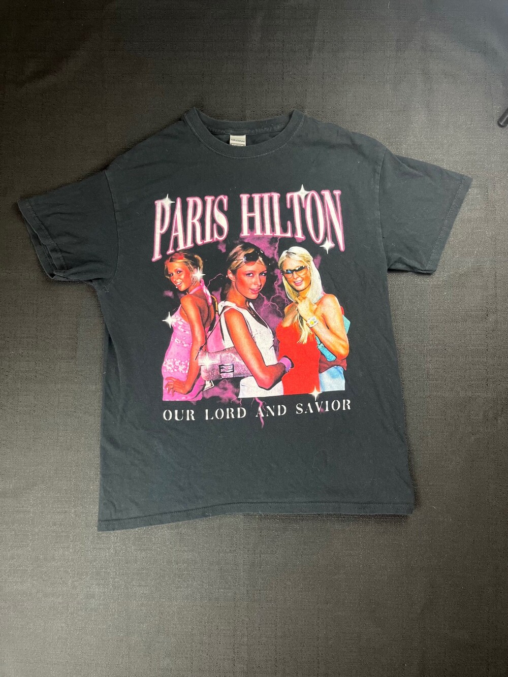 Paris Hilton Black Heavy Cotton T-Shirt Vintage Graphic TeE
